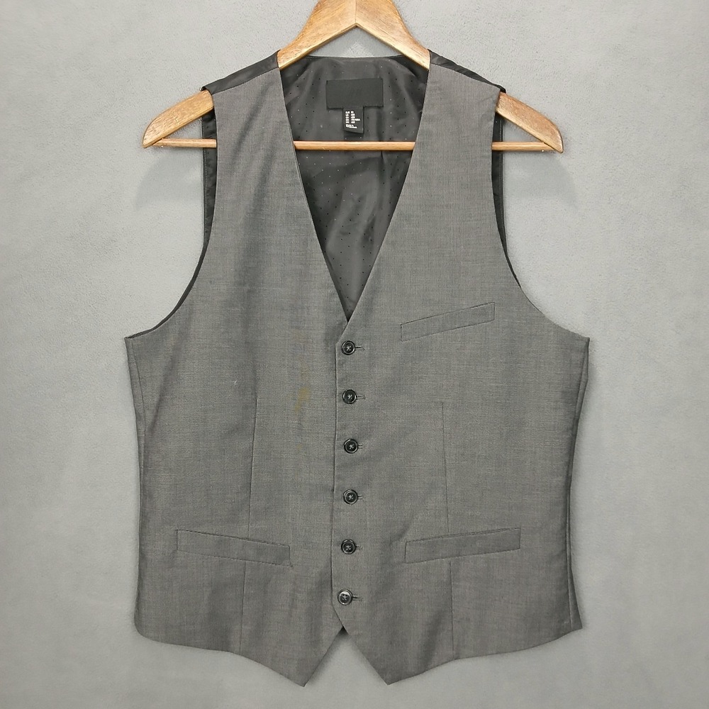 H&M Dress Vest Mens 40R Gray Stretch Western Pointed Hem Formal Wear Business